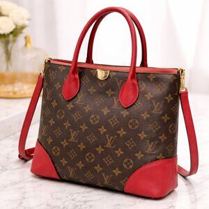 Authentic Louis Vuitton Flandrin Monogram Tote Bag Red Trim